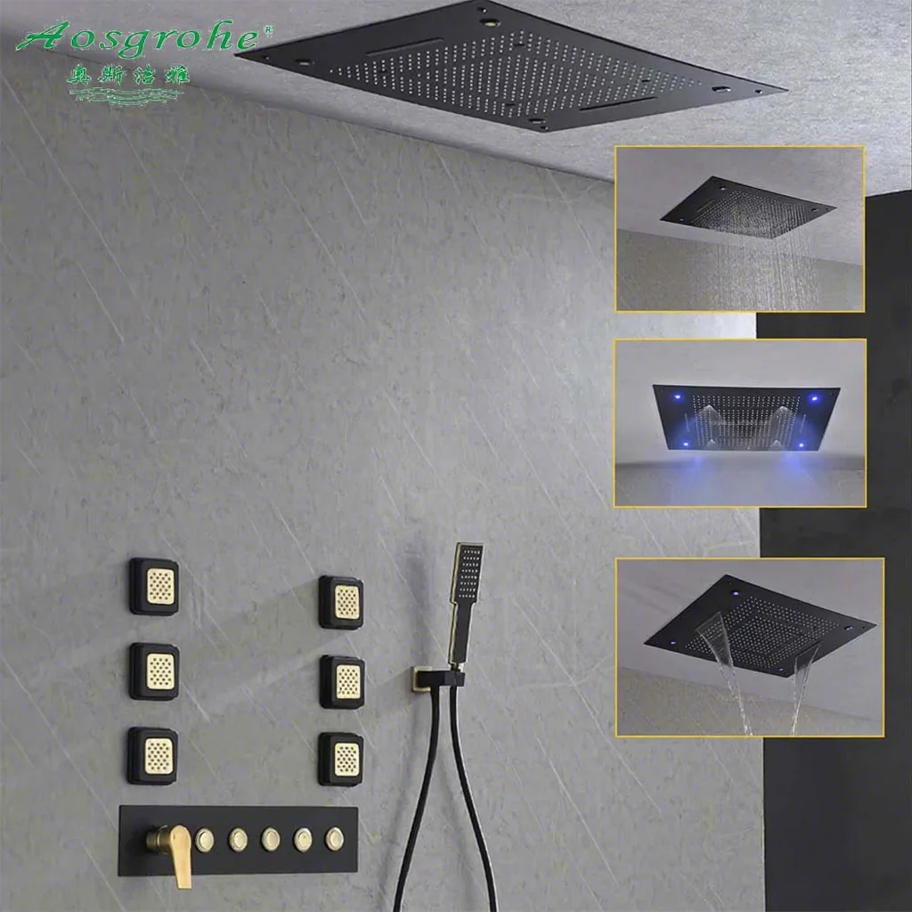 Hot Selling Gun Grey Multifunctional Rain Shower Waterfall Shower Set With Side Spray and Hand Shower  Finish Brass In-Wall