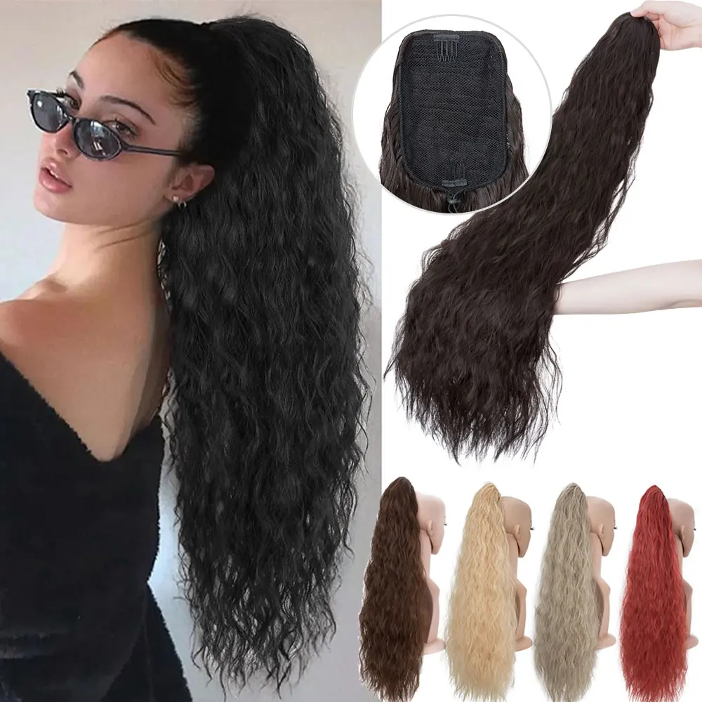 

32inch Corn Wavy Long Ponytail Hair Extensions Kinky Curly Thick Hairpiece Clip In Drawstring Ponytail Wrap On Hair accessory