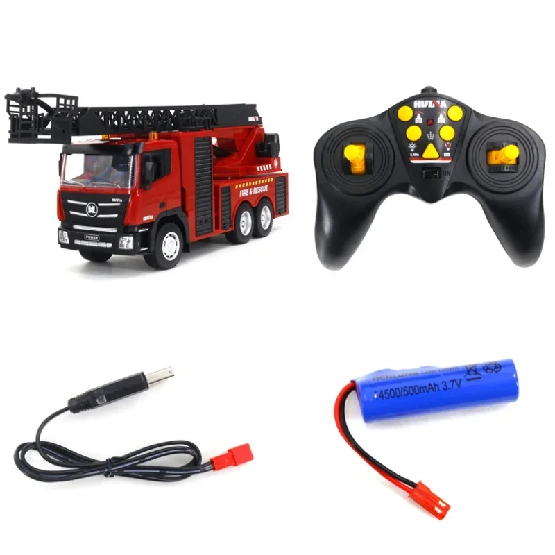 New 1:18 Hui Na Toys 9-Channel Semi-Alloy Remote Control Engineering Vehicle Red Fire Climbing Rescue Truck Children\'s Toy Gift