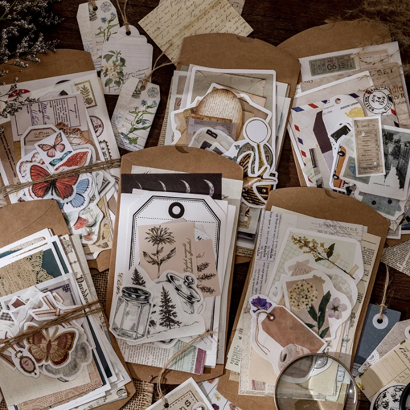 Vintage Scrapbooking-Set Kraftpapier-Karten Etiketten Aufkleber-Paket für Journaling Handarbeit DIY Dekoration Hobby Scrapbook-Sets