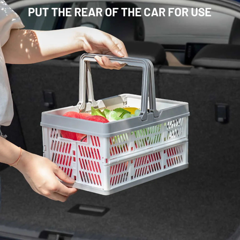 

Collapsible Shopping Basket Plastic Folding Stackable Grocery Crates Storage Containers with Handles for Outdoor Travel Hiking