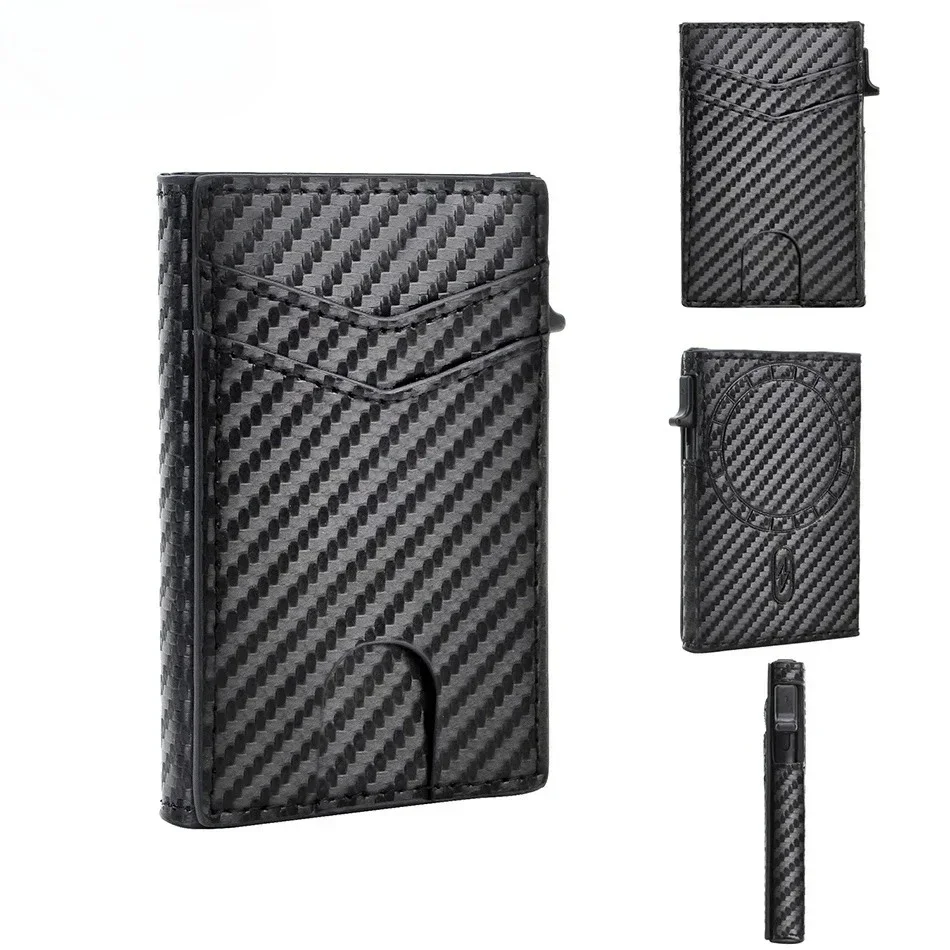 Portable Business Card Holder Magsafe Carbon Fiber Wallet Men Magnetic Card Holder Name Case Mobile Phone Bag Metal Cardholder
