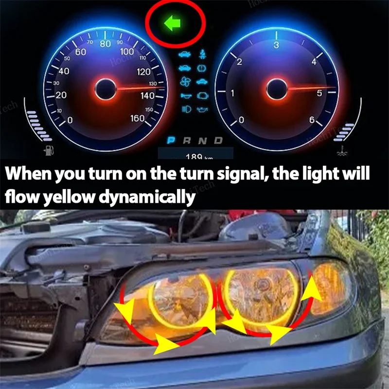 For BMW 3 5 7 Series E46 E39 E38 Colorful RGBW Cotton LED Angel Eyes Revolving Dynamic Light Sequential Flowing with Turn Signal