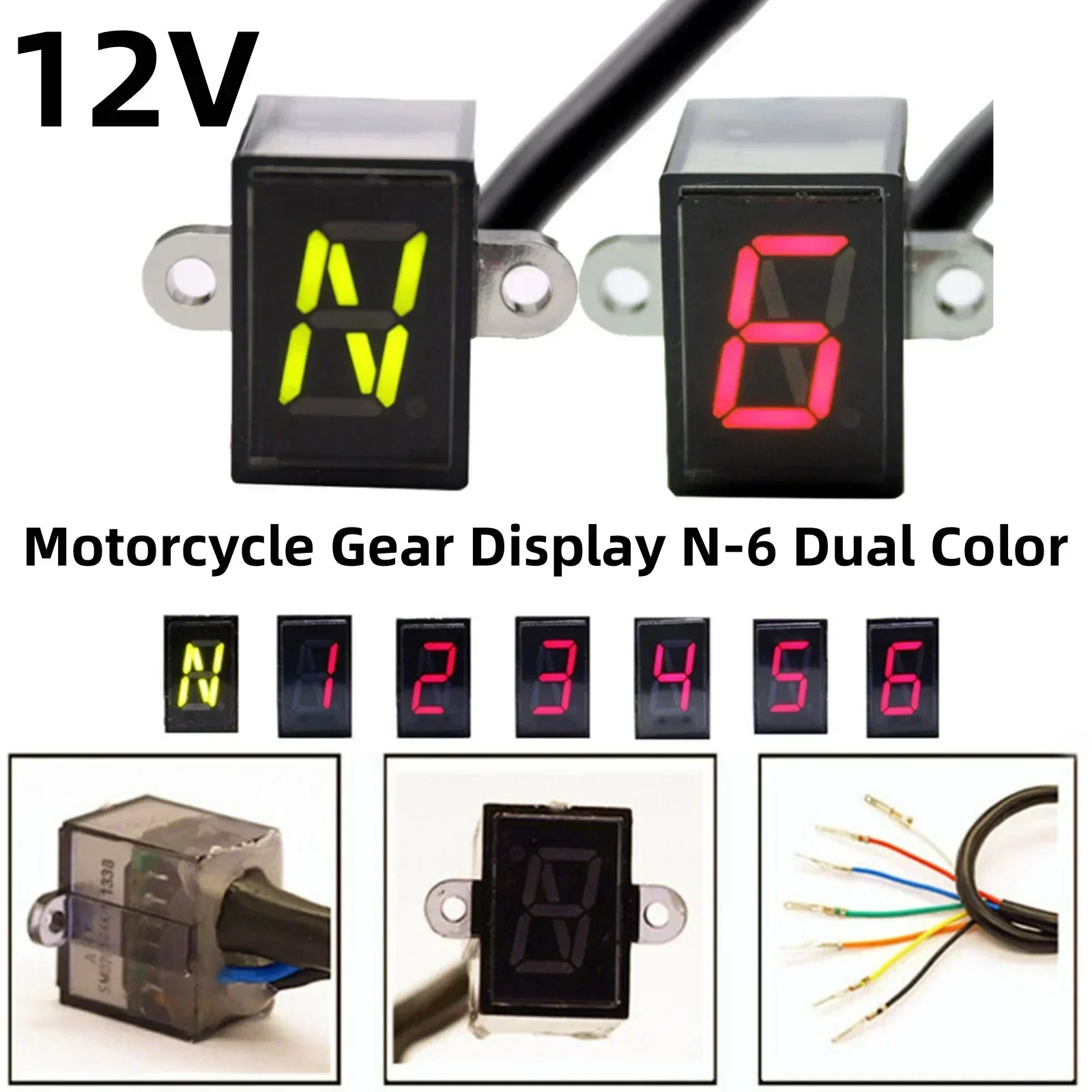 

Motorcycle LED Gear Display Meter, N-6 Gear Indicator for YMH, Honda, Kawasaki