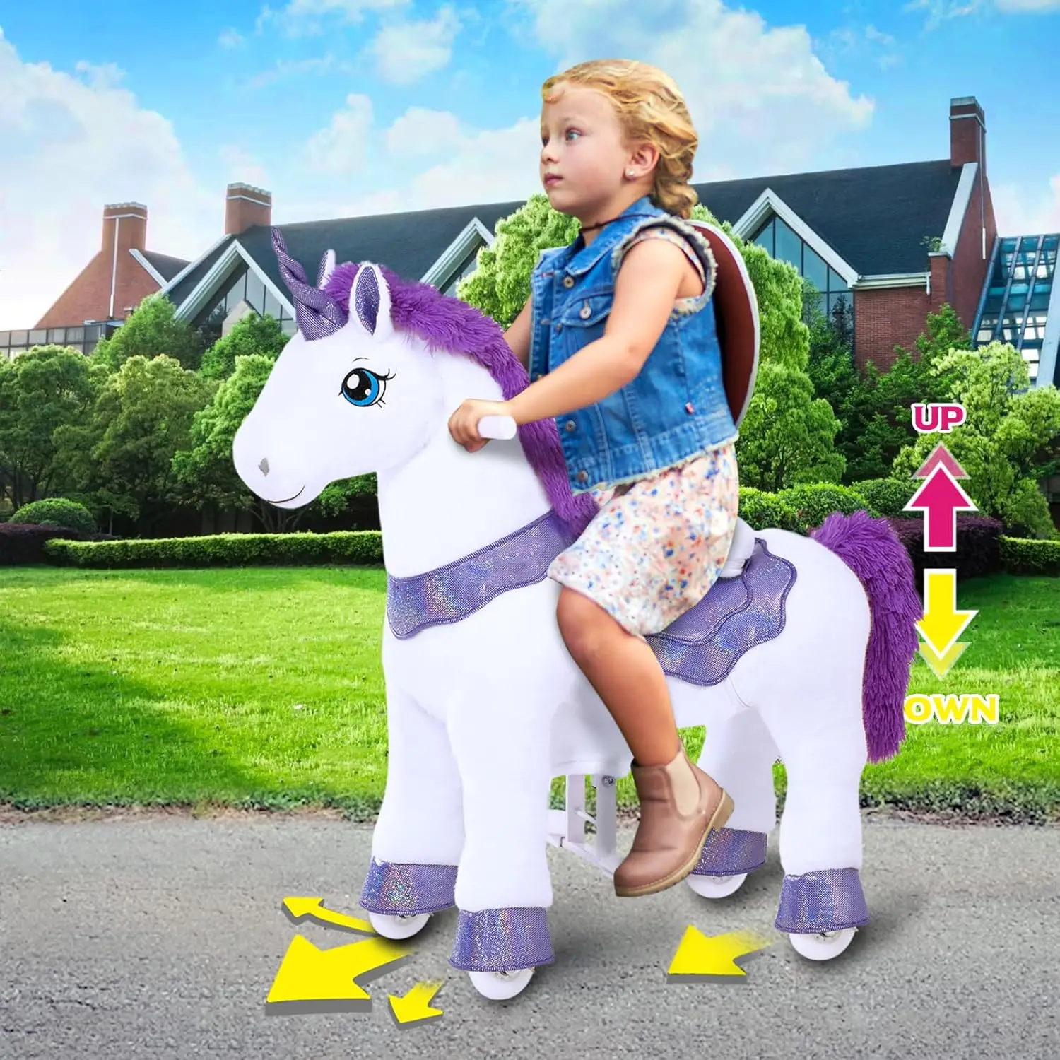 Ride on Unicorn for Kids 4-7 with Brake, Unicorn Gifts for Girls (35.4" Height/Size 4) Plush Interactive Riding Rocking Riding H