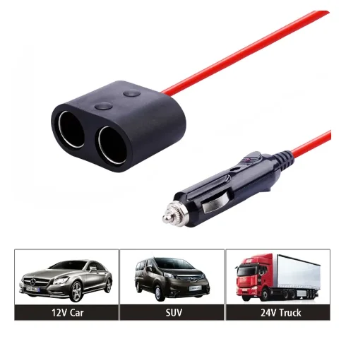 Universal 2-way car cigarette lighter 12V-24V car ATV ship cigarette lighter socket 1 to 2 adapter plug socket