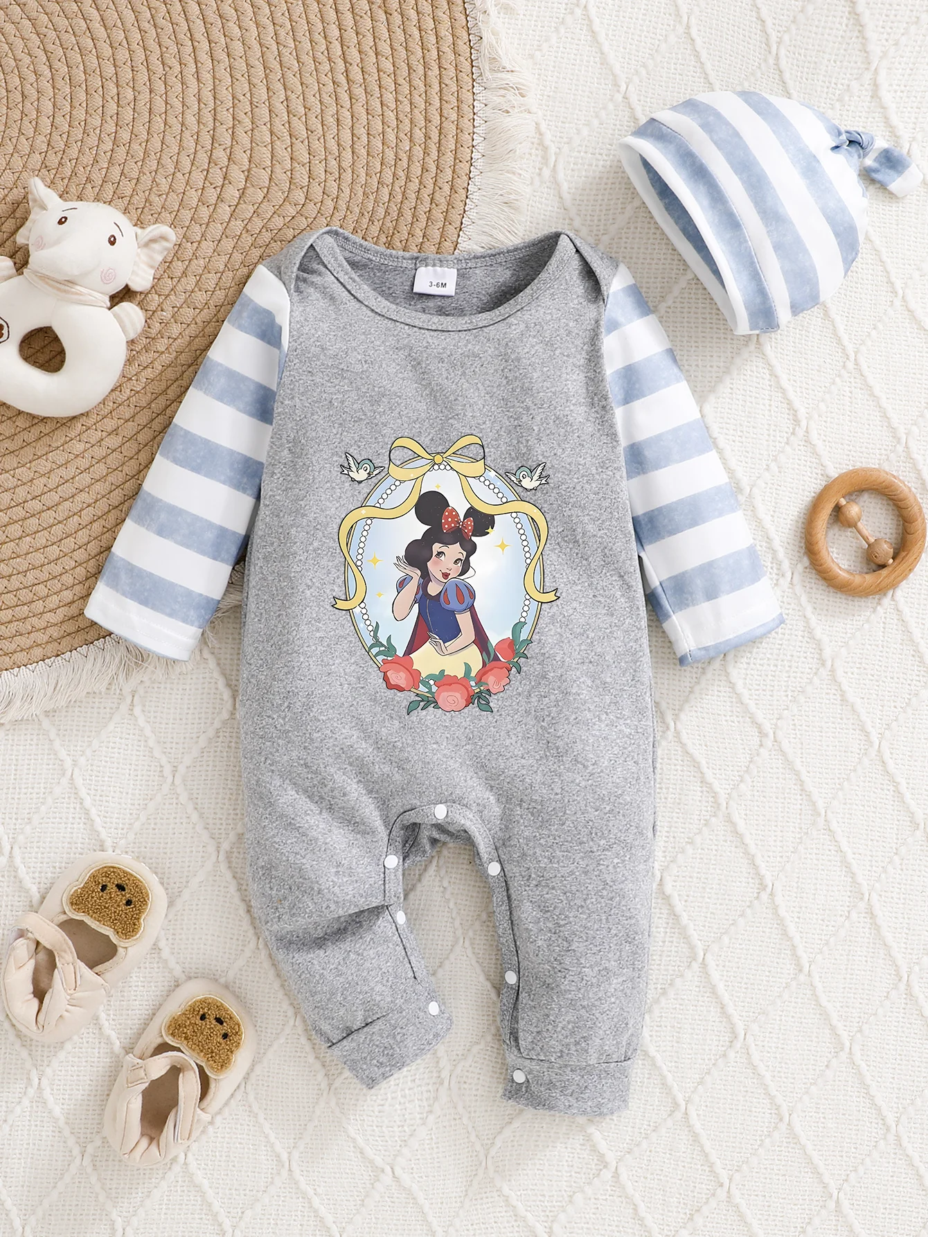 

【Официально авторизованный】 Детский комбинезон с капюшоном Disney Белоснежки и Минни с бантом | Декоративный принт Белоснежки