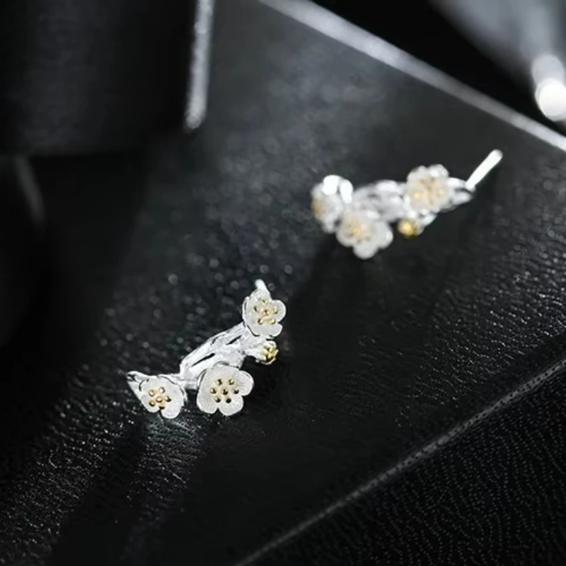 Prawdziwe 925 srebro gałęzie kwiat kolczyki dla kobiet dziewczyn prezent Hot moda sterling-srebrny-biżuteria kobiety kolczyki — zdjęcie 3