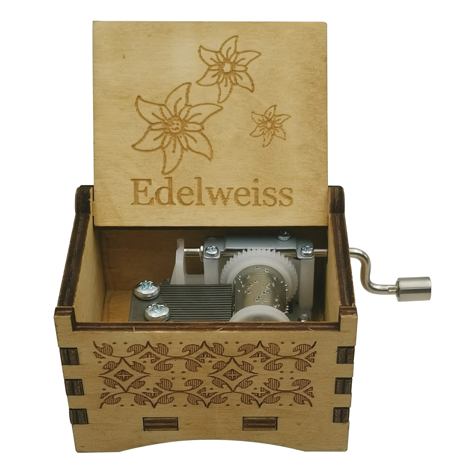 Edelweiss Wooden Music Box, 18 Note Nursery Rhyme Lovely Melody, Friends Birthday Family Festival Mechanism Musical Gift