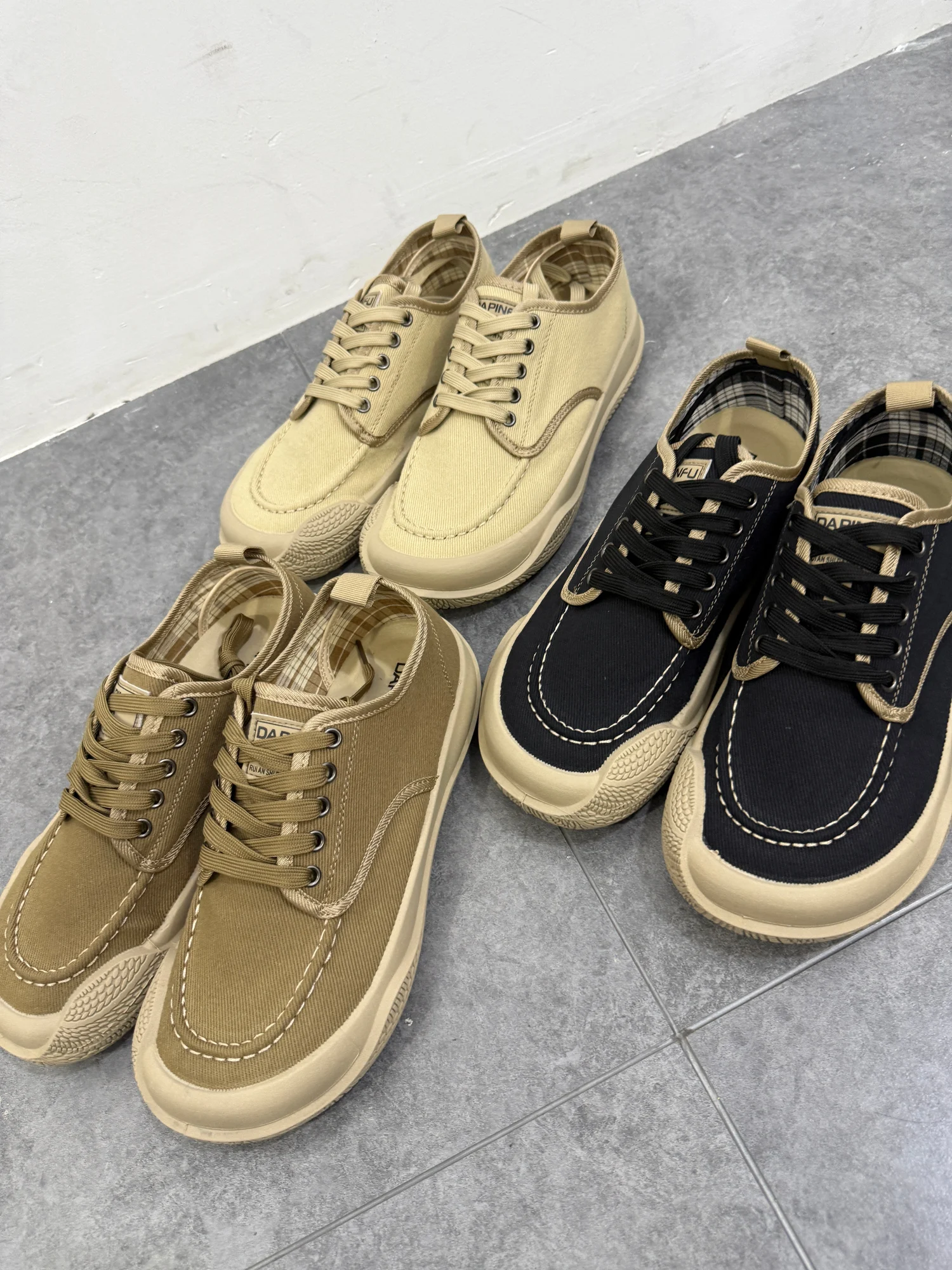 Outdoor Men's Casual Shoes Canvas Hiking Low Top round Toe Flat Heel Breathable Comfortable Quality Checkered Inner 