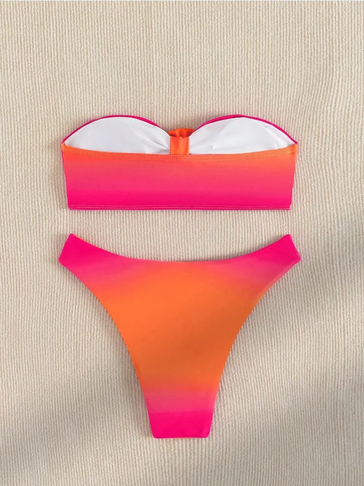 Set bikini sexy sfumato arancione donna fascia floreale 3D push up micro perizoma costume da bagno da spiaggia costumi da bagno estate 2025 moda