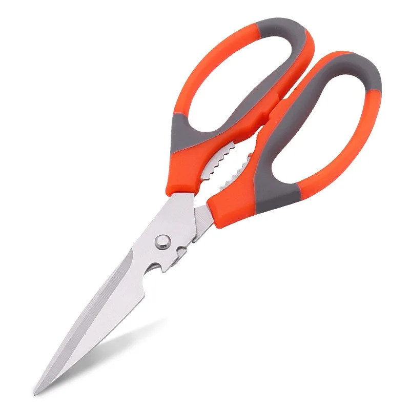 

Kitchen Scissors, Stainless Steel Household Scissors, Can Open The Bottle Cap and Clip Walnut Orange Kitchen Scissors