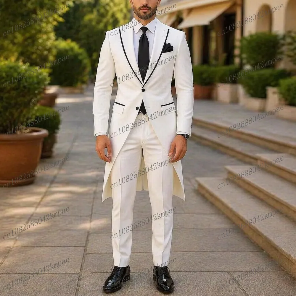 

Длинный белый и черный пиджак, мужской костюм для свадьбы, выпускного, деловых встреч, торжественных мероприятий, смокинг, комплект из 2 предметов: пиджак и брюки