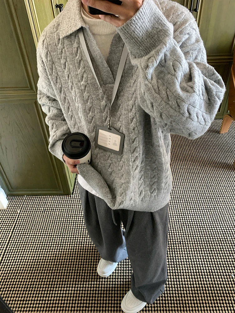 

Holocene Men's V-Ne Fair Isle Knitwear American Retro College Sle Winter Thiened Long Sve Casual Color Sweater