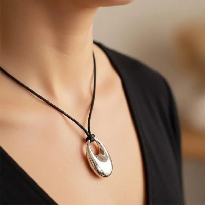 31BF Modern Adjustable Leather Necklace Trendy Circular Pendant Jewelry Gift For Her