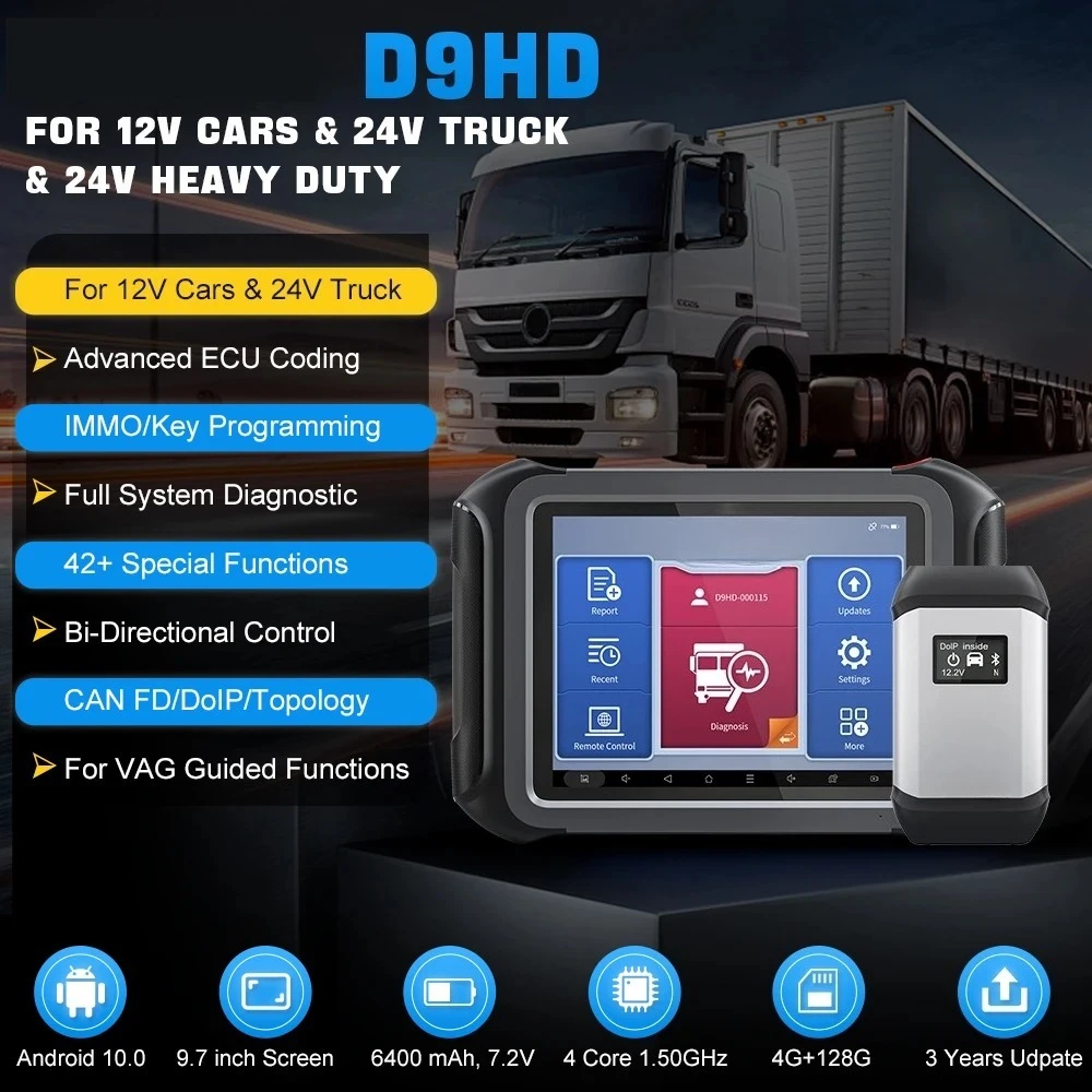 2-In-1 12v and 24v Car and Heavy Duty Truck Scanners Diesel 42 + Service D9HD On-Board Diagnostic Tool