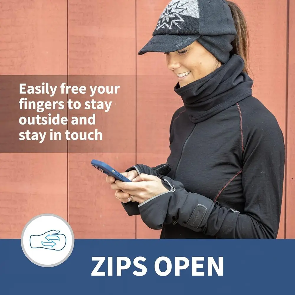 قفازات نسائية بسحاب قابلة للتحويل للرياضات الخارجية - قفازات جري شتوية باللون الأسود #2