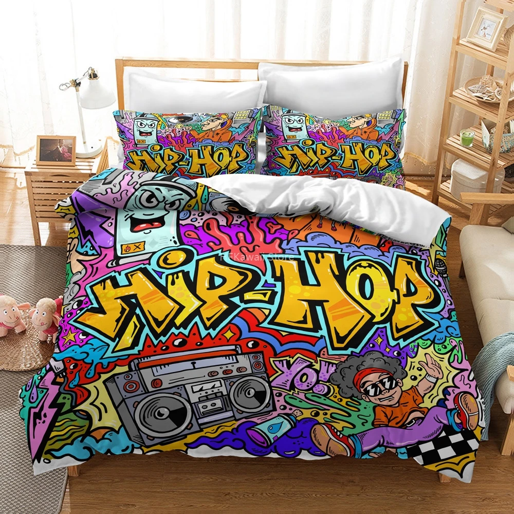 Popular Young Street Hip Hop 3d Printed Bedding Set Duvet  Cover Set with Pillowcase Europe/Australia/USA Queen King Double Size