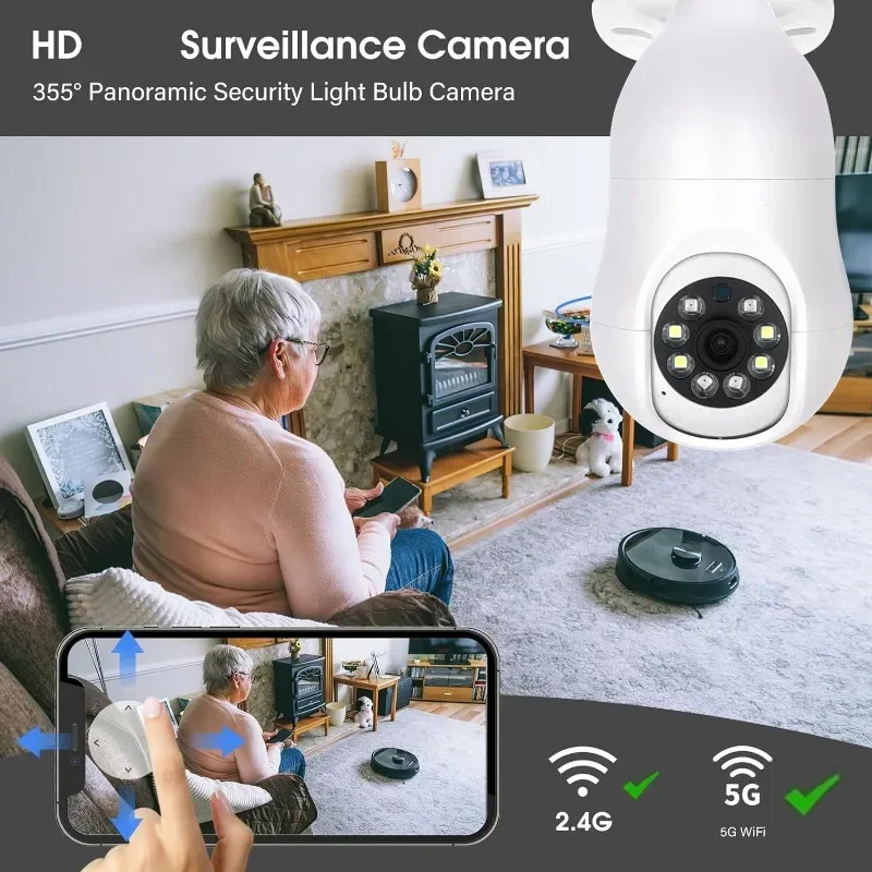 Câmera de Vigilância Doméstica Inteligente Sem Fio, WiFi, 3MP, Lâmpada E27, Zoom Digital 4X, Detecção Humana AI, Cor Inteira, Visão Noturna, Câmeras de Vigilância