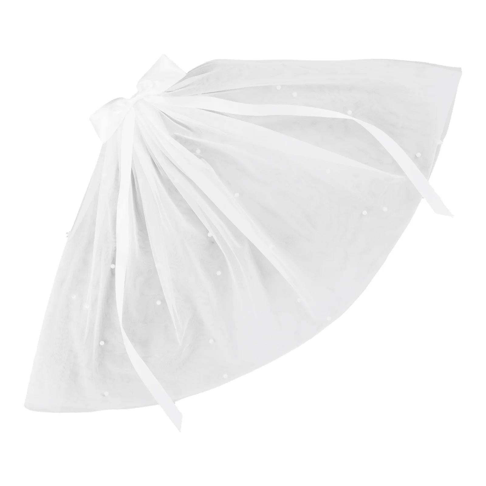 

Short Double Layer Pearl Bridal Veil Vintage White Bow Wedding Hairpiece Elegant Retro Bride Veil Tulle Pearl Embellished