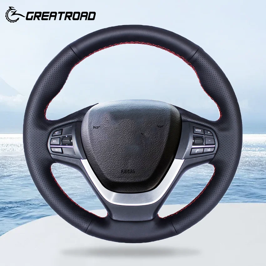 

GREATROAD Handsewing Black Genuine Perforated Leather Steering Wheel Covers For BMW F25 X3 2011-2015 F26 X4 2014-2016 Auto