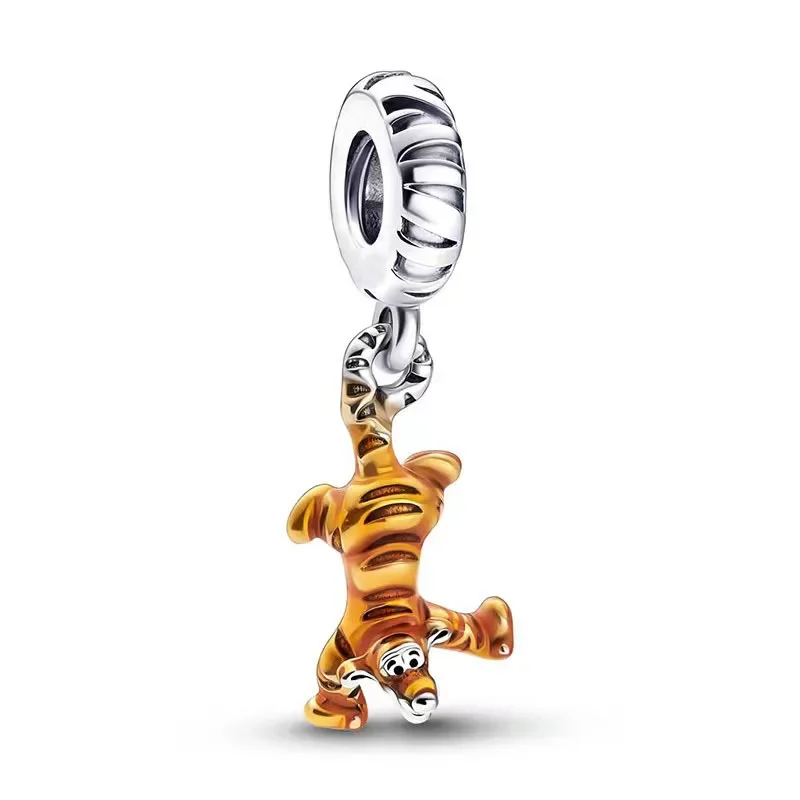 Disney Cartoon 925 Sterling Silver Winnie The Pooh Stitched Pendant Fit Bracelet Original Women Beaded Charm Jewelry Accessories