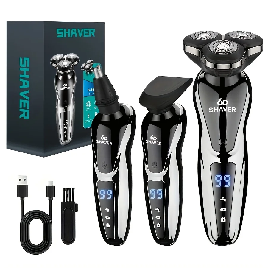 Electric Razor For Men, 3 In 1 Electric Shaver Nose Hair Trimmer USBRechargeable Portable Razor 3D Floating Blade