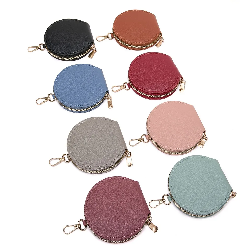Pu Coin Purse Elegant Round Mini Coin Purse Card Pouch Round Women'S Coin Purse For Women Crossbody Bag Bag Accessory