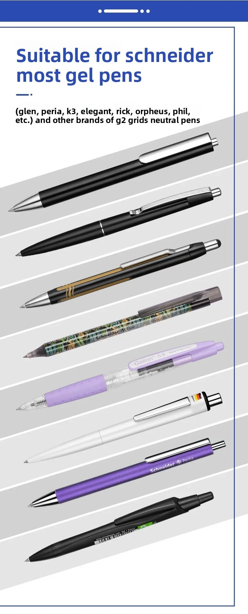 3pcs Schneider Express 735 Ballpoint Pen Refills Quick-drying Waterproof, Ball Point Rollerball Refills Black/Blue Ink Euro G2