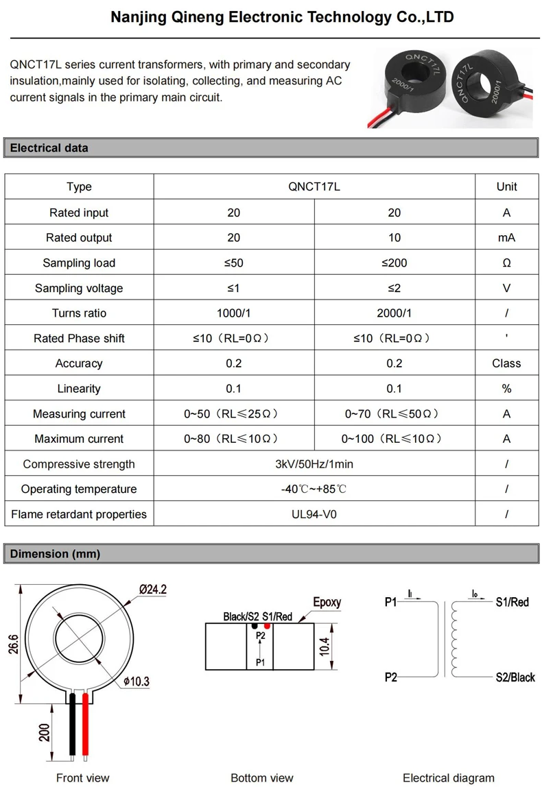Mikro-Stromwandler 10A 5mA 1A 0,5mA 50A 25mA 100A 50mA 2000 1 Miniatur-Toroid-Stromwandler CT – Detail 4