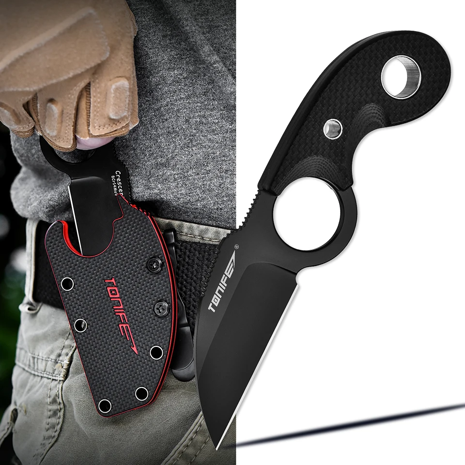 Tonife Small Tactical Fixed Blade Pocket Straight Thumb Knife Necklace Survival Outdoor Hunting Camping Knives EDC Tool Crescent