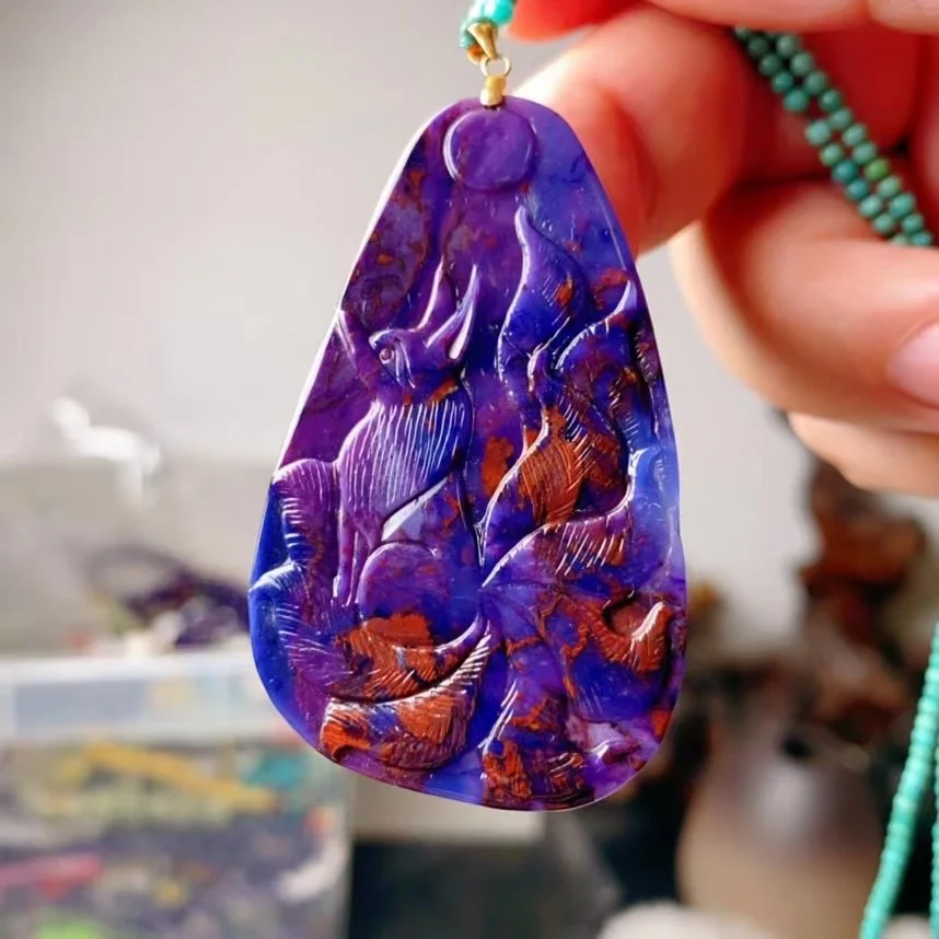 Natural Purple Sugilite Pendant Carved 53*32*2mm South Africa Woman 925 Sterling Silver Pink Sugilite Jewelry AAAAA