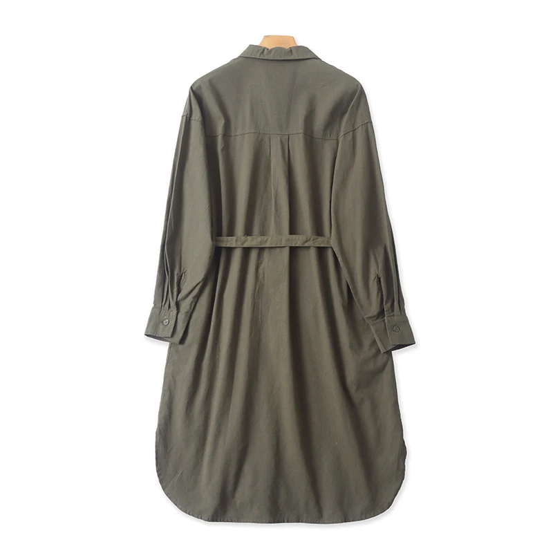 Coton lin Long Sve Cardigan irt Dr ceinturé mi-long femmes printemps automne nouveau Sle coupe ample Faion Dr