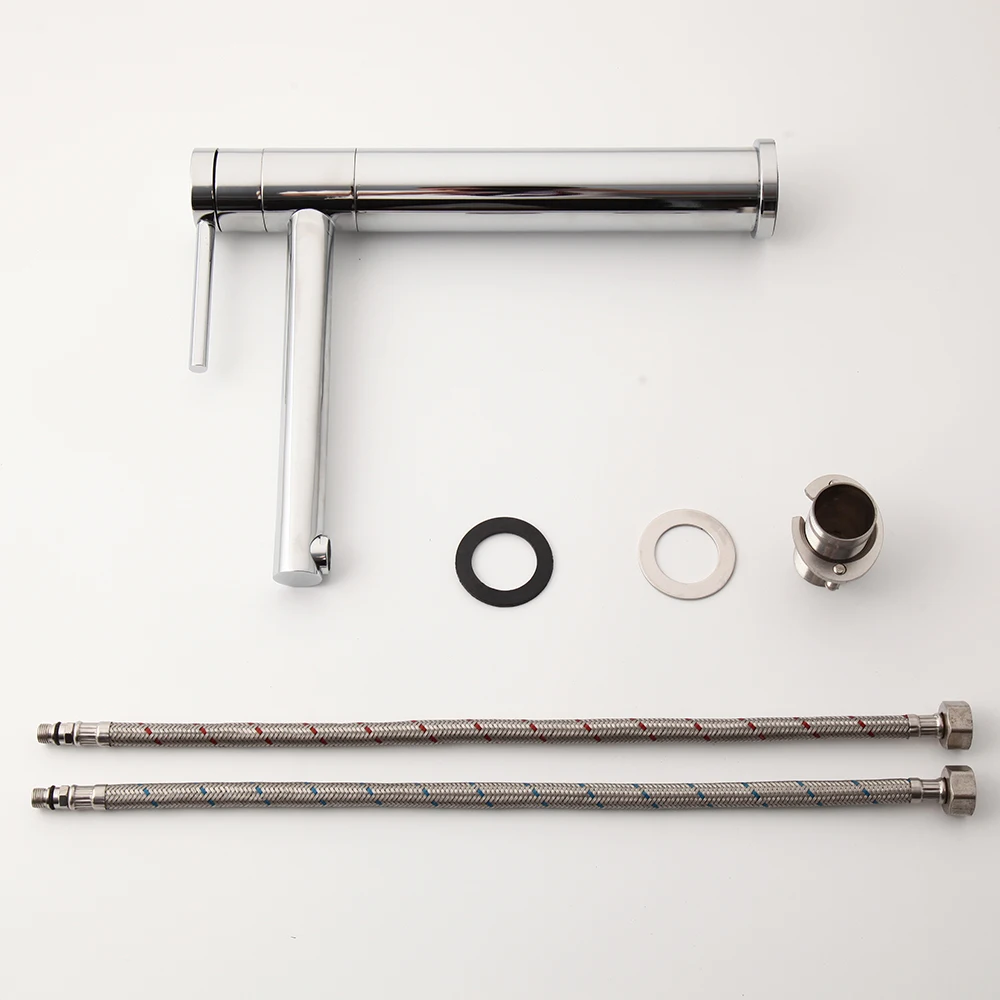 MONITE Chrome Finished Bathroom Sink Faucrets Brass Deck Mounted Washbasin Faucet Hot Cold Water Single Handle Taps