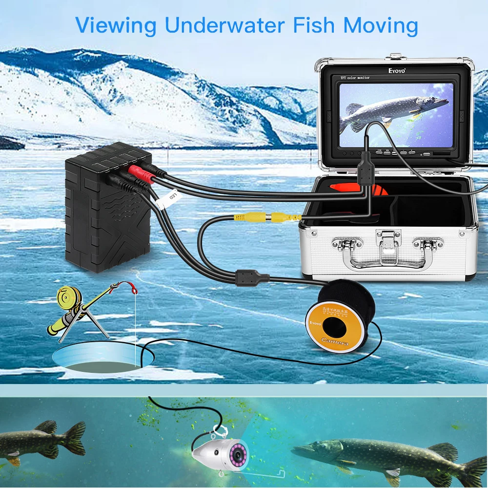 Imagem -02 - Eyoyo Ef07 Peixe Finder Kit Monitor de Cor Subaquática 12 Peças ir Câmera de Pesca 15m 30m 50 Cabo Alumínio Transportar Case à Prova Impermeável Água