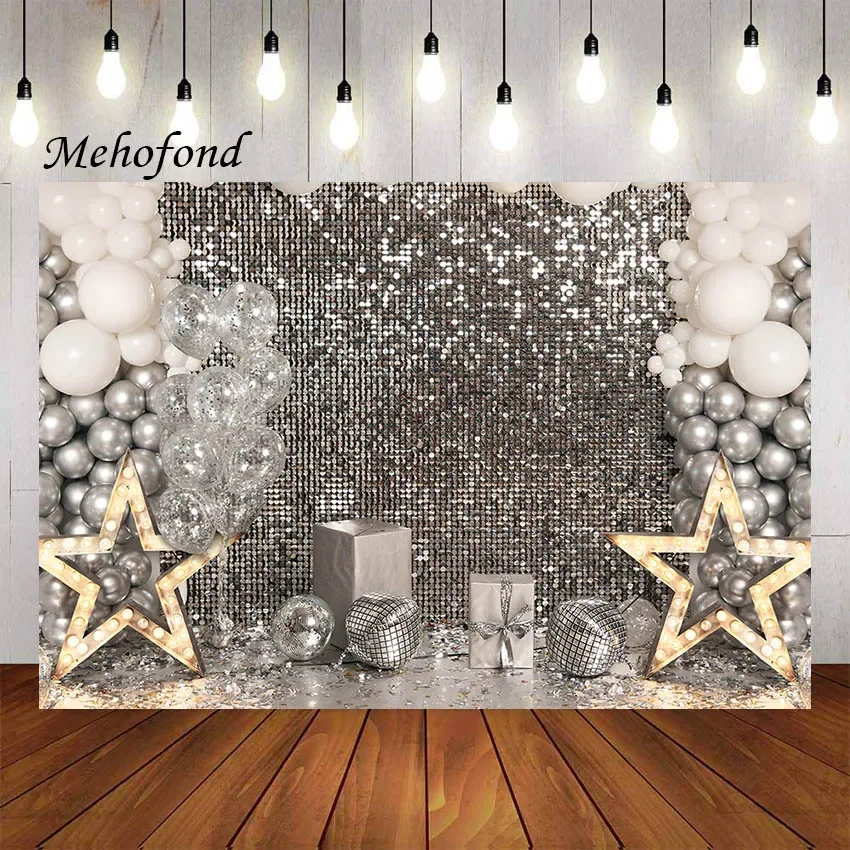 Mehofond Photography Background Silver Glitter Balloons Gift Girls Birthday Party Cake Table Decorations Backdrop Photo Studio