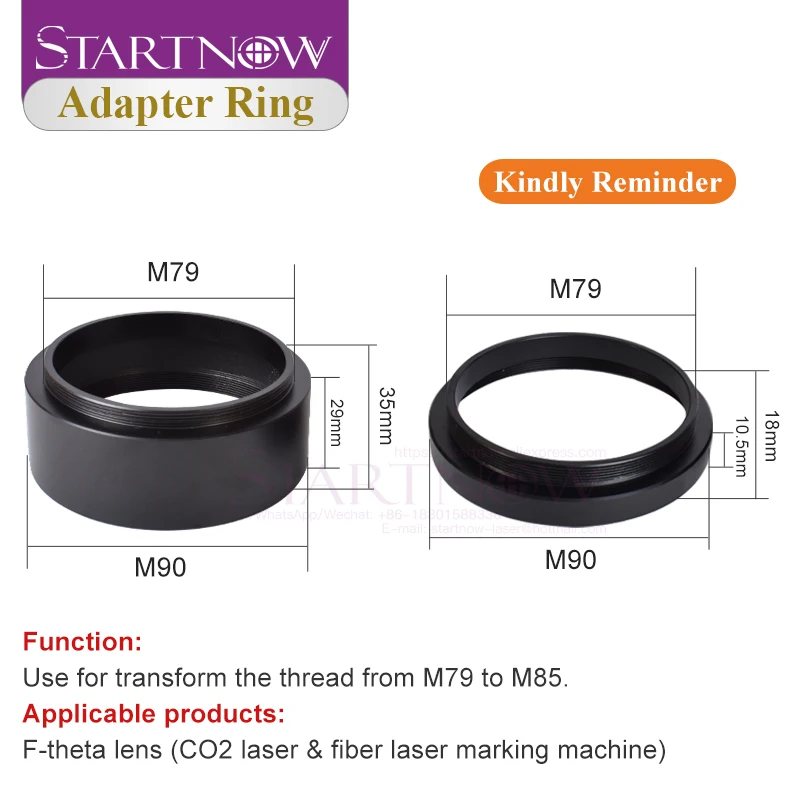 Startnow Fiber Galvo Head F-theta Lens Adapter Ring M79 M90 Thread transform Height 18mm 34mm for CO2 Laser Marking Machine