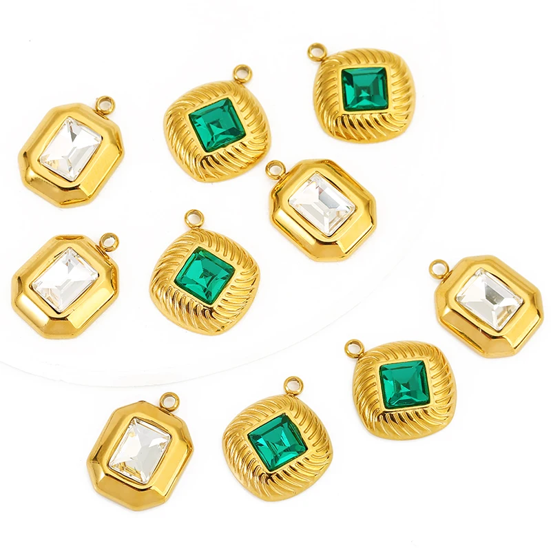 

4pcs Stainless Steel Square Rhinestone Pendant Necklace Bracelet Accessories DIY Jewelry Material Korean Fashion Jewelry Gift