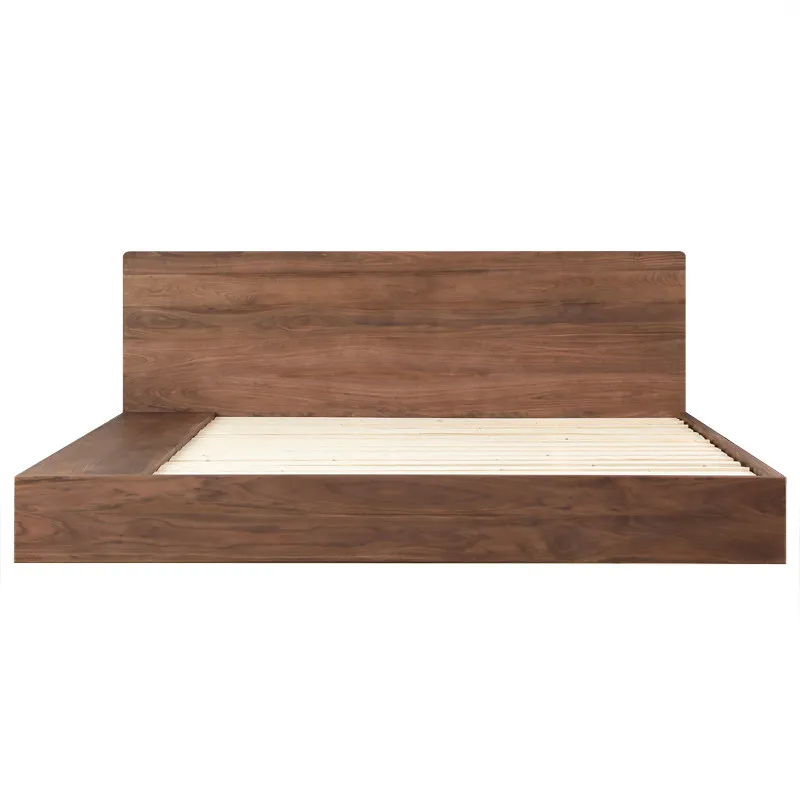 Simple Japanese cherry wood solid wood bed 1.8 meters double bed Nordic oak black walnut tatami bed Master bedroom