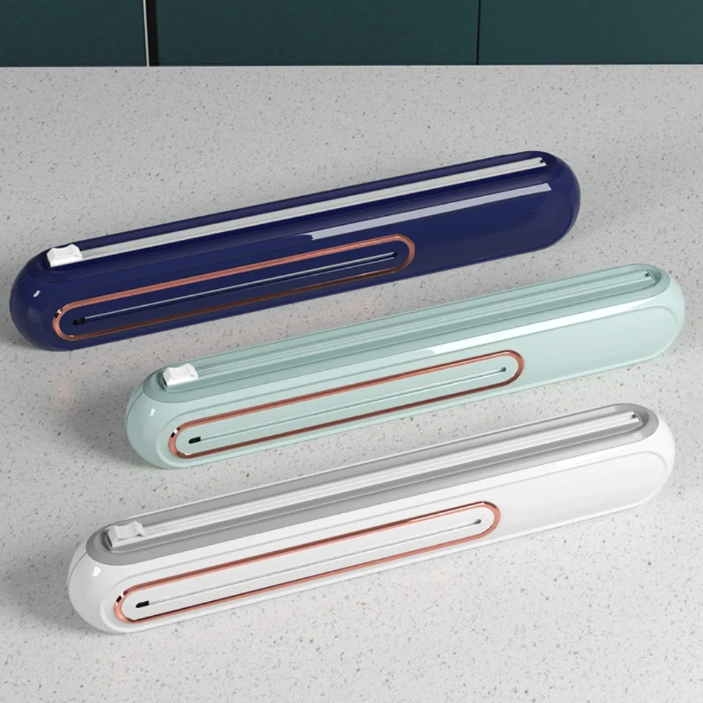Wall-mounted Magnetic Cling Film Cutting Box Refillable Two-way Sliding Cutter Film Wrap Dispenser with Suction Cup Space-saving