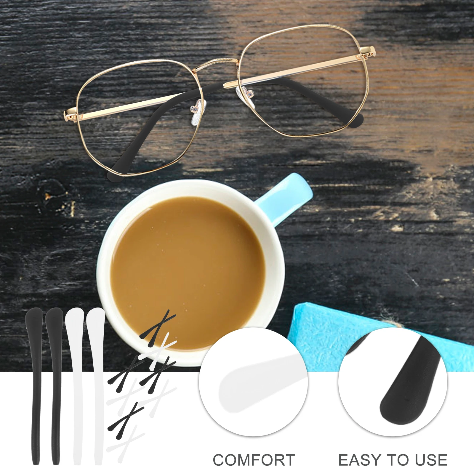 

20pcs Non-slip Temple Covers 10 Pairs Black White Silicone Eyeglass Arm Replacement Ear Grips Anti-wear For Sports Running