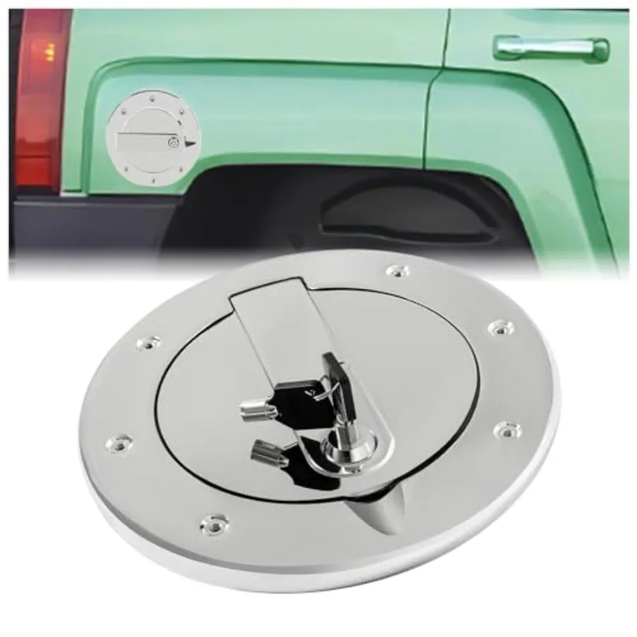 

Locking Fuel Door Compatible with 2003-2010 Hummer H3 and H3T Gas Cap Tank Cover Heavy Duty Aluminum Chrome