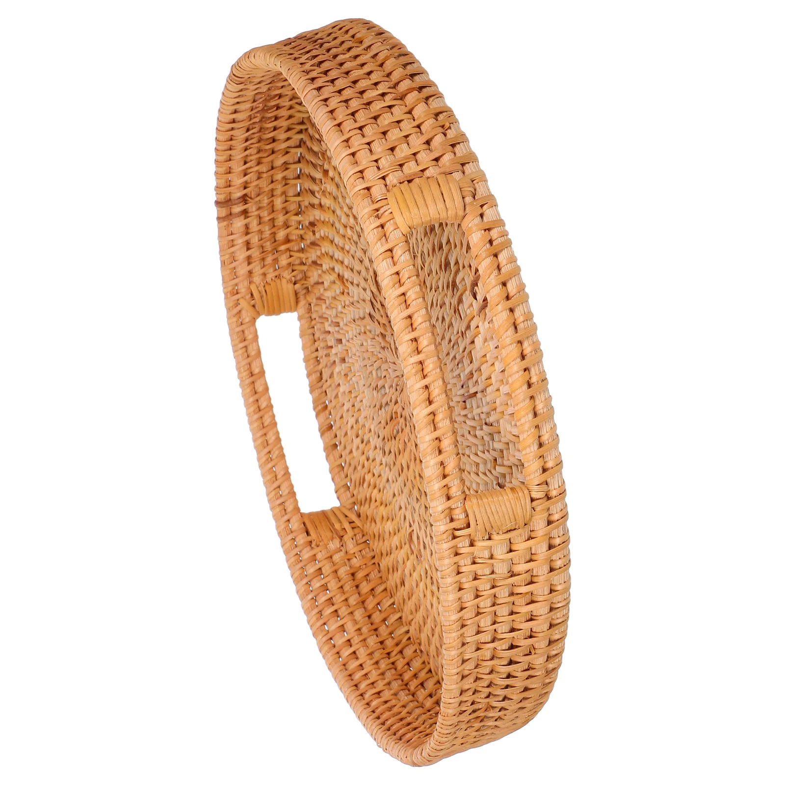 

Large Round Rattan Tray Handwoven Hollow Handle Serving Tray for Snacks Fruits Bread Kitchen Dining Outdoor Woven Basket