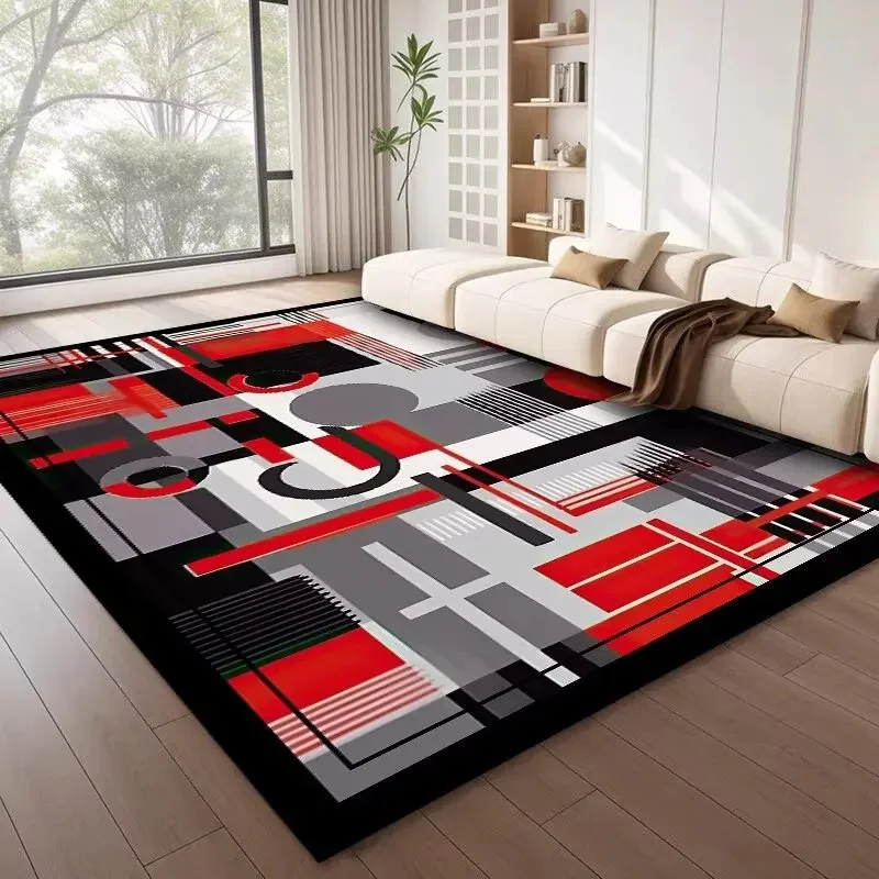 Modern Geometric Abstract Pattern Area Rug With Colorful Artistic Shapes And Lines Designs Soft Carpet For Living Room