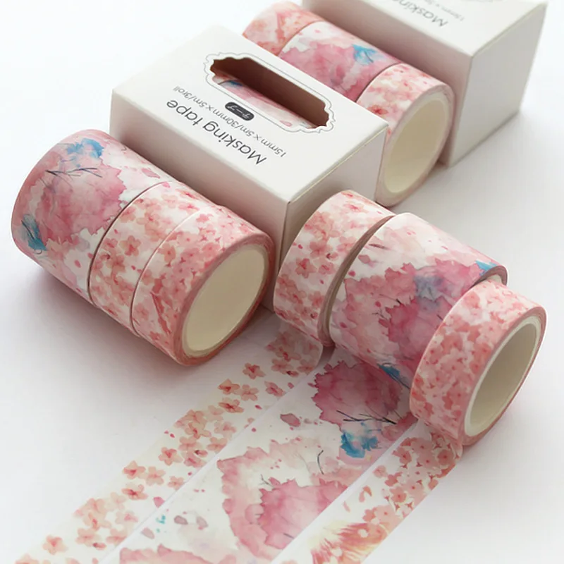 3 ชิ้น/ล็อตโรแมนติกเชอร์รี่ Washi เทป DIY ตกแต่งสมุดภาพ Notepad ไดอารี่สติกเกอร์ Masking เทปสํานักงานเครื่องเขียนโรงเรียนซัพพลาย