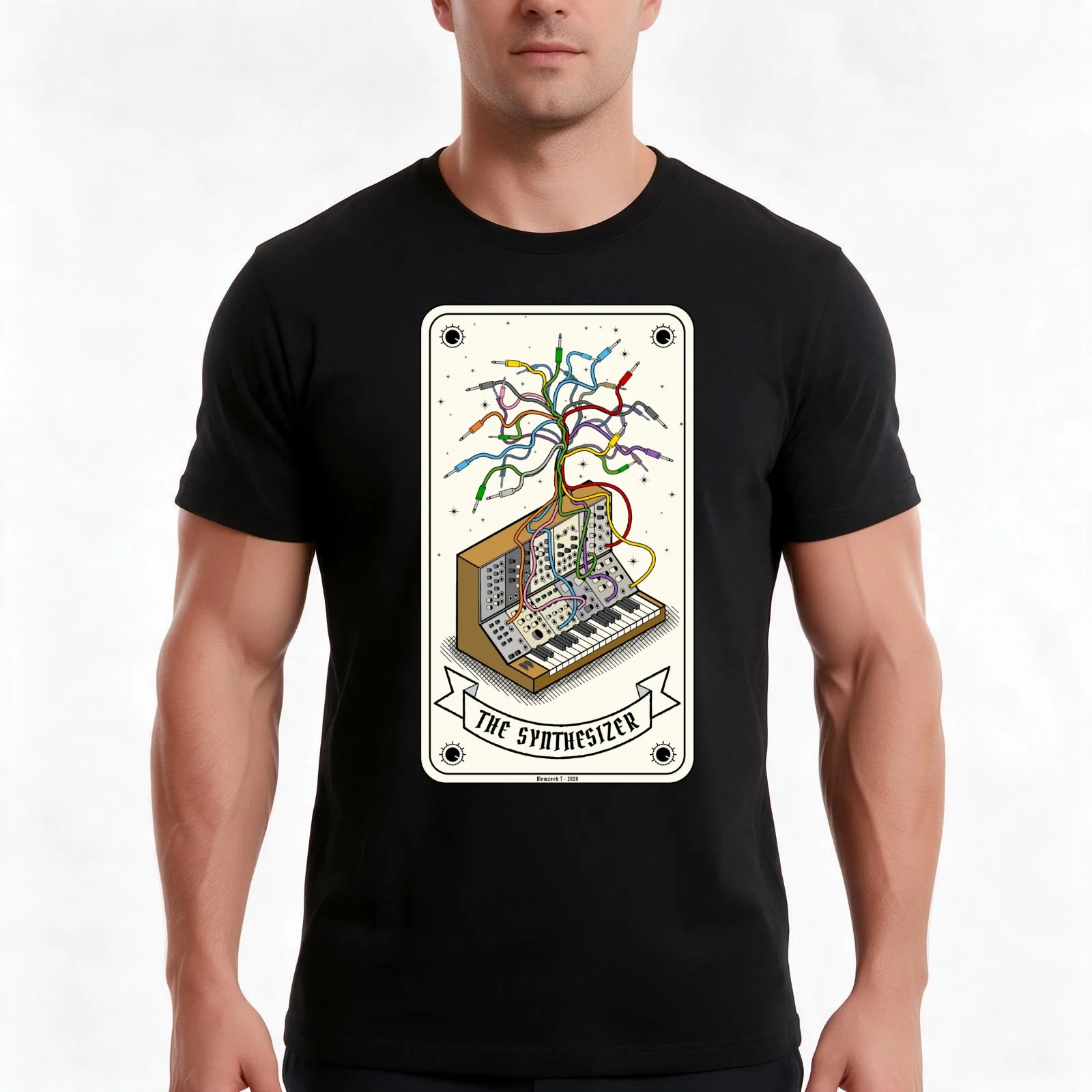 Modular Synthesizer Tarot Card T-Shirt, Summer Casual Cotton Tee, Oversized Streetwear Tops, Vintage Graphic Print, 100% Cotton