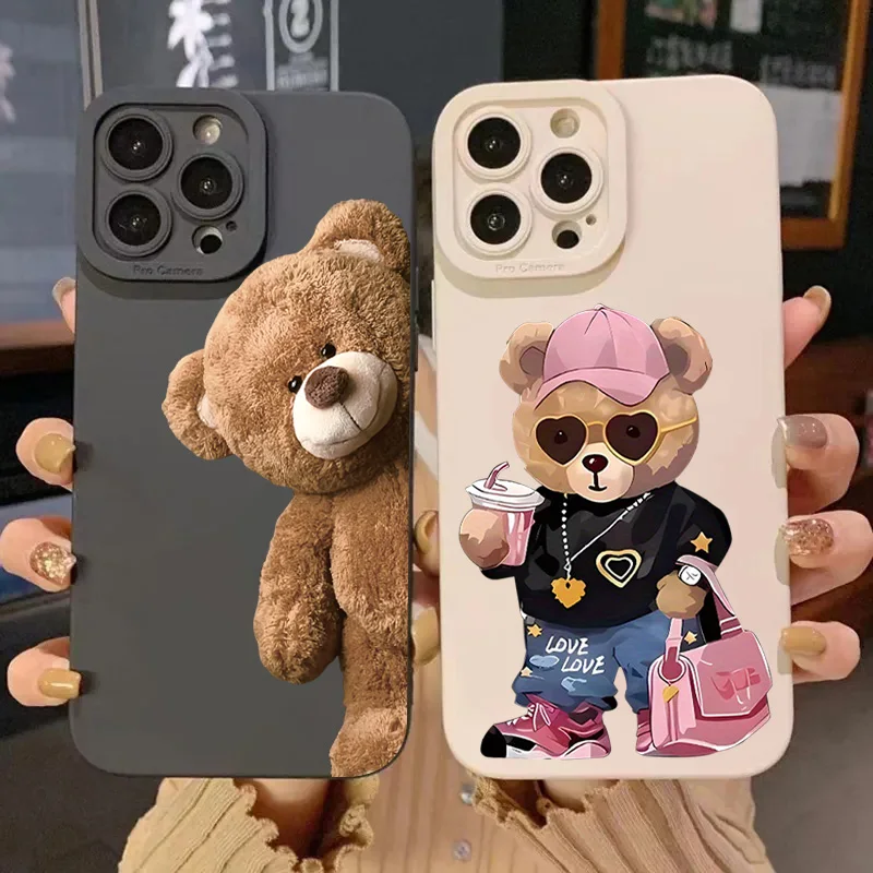 Cute Bear Soft Phone Case For Samsung Galaxy S25 S24 S23 S22 S21 Ultra Plus FE A16 A06 A26 A33 A56 A34 A54 A53 Silicone Cover