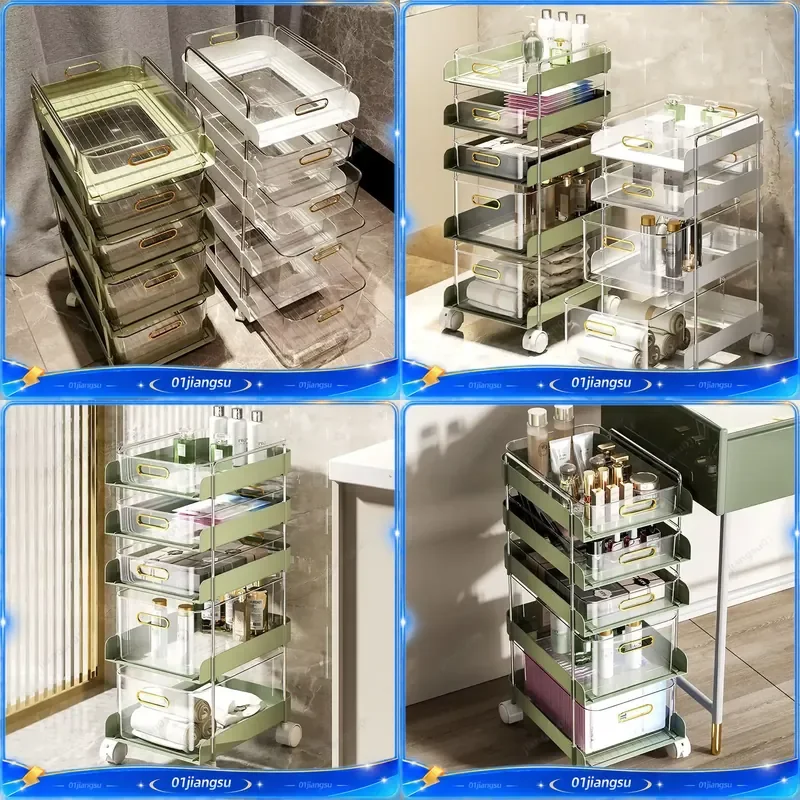 Luxury Plastic Floor To Ceiling Kitchen Trolley Mobile Storage Rack Multi Functional Snack Organizer Bathroom Toilet Shelf