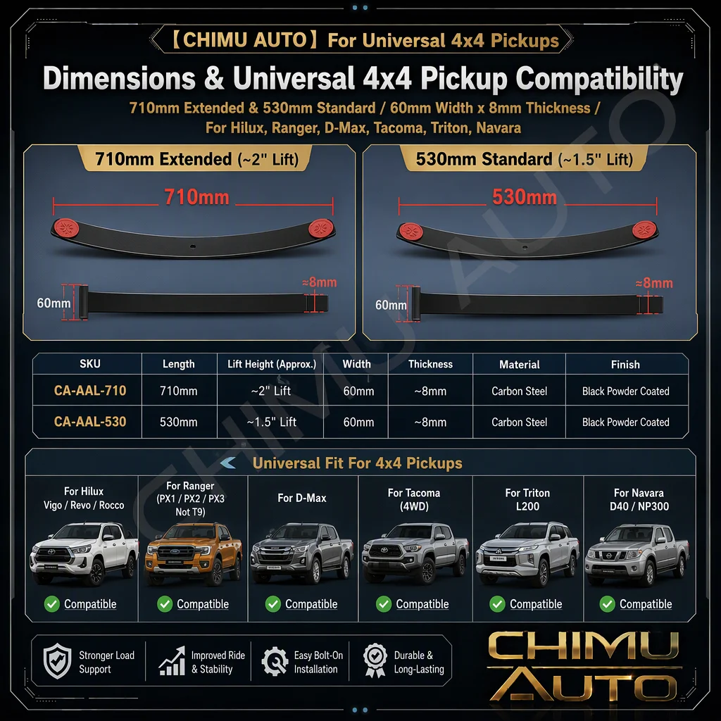 【CHIMU AUTO】For Hilux Ranger D-Max Tacoma Triton 710mm Rear Add-A-Leaf Helper Spring 2" Lift Kit Anti-Sag Suspension Upgrade - view 5