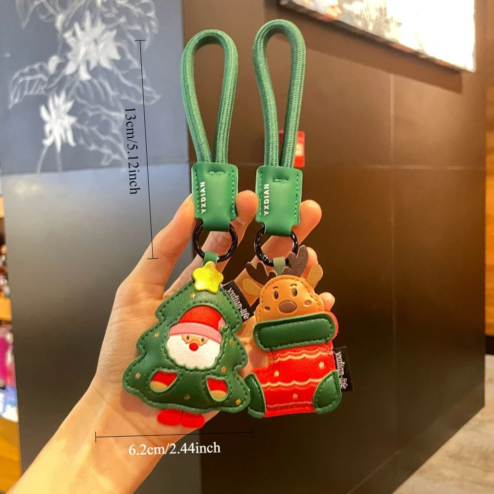 Leather Santa Claus Red Socks Keychain Cute Cartoon Exquisite Keychain Small Pendant Christmas Decorations Festival Gifts